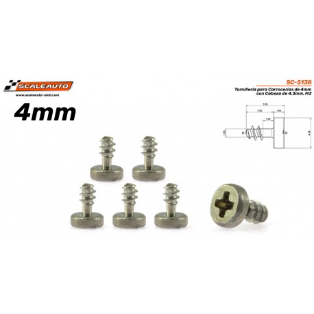 Tornillería para Carrocerías de 4mm con Cabeza de 4,3mm. M2